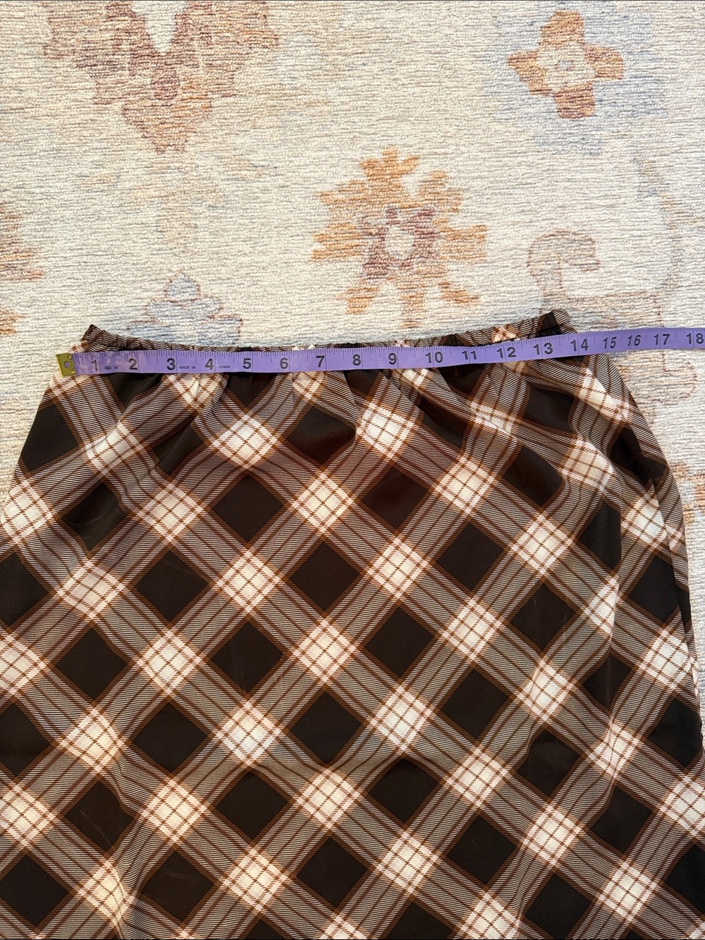 NWT Overstept Brown Plaid Lace Trim Midi Skirt M - Picture 3 of 7